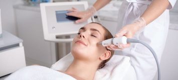 Woman receiving skin treatment.